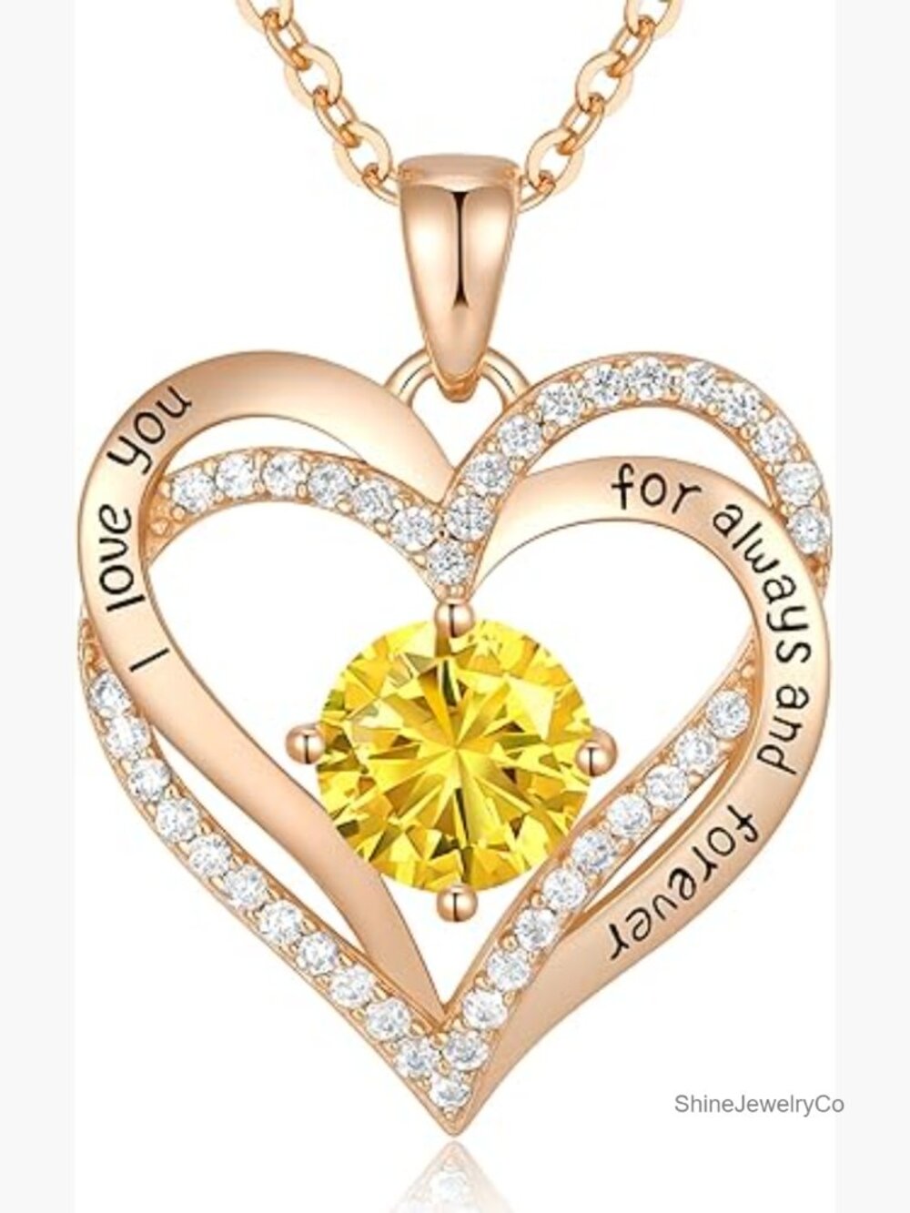 925 Sterling Silver Double Heart Pendant Necklace with Cubic Zirconia Birthstone